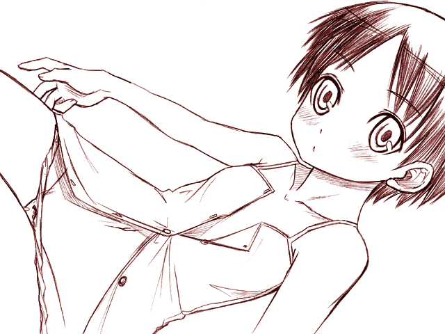 chikuwa (artist), chikuwa (tikuwa), 1girl, female focus, monochrome, pink theme, sketch, solo