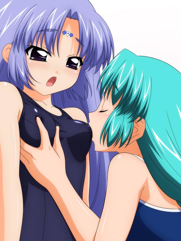 sugimura tomokazu, canal vorfeed, lost universe, spoilers, 1990s (style), 2girls, breast sucking, breast sucking through clothes, breasts, clone, competition school swimsuit, dual persona, grabbing another's breast, groping, lactation, lactation through clothes, multiple girls, nipple rub, nipple stimulation, old school swimsuit, one-piece swimsuit, retro artstyle, school swimsuit, selfcest, small breasts, swimsuit, through clothes, yuri
