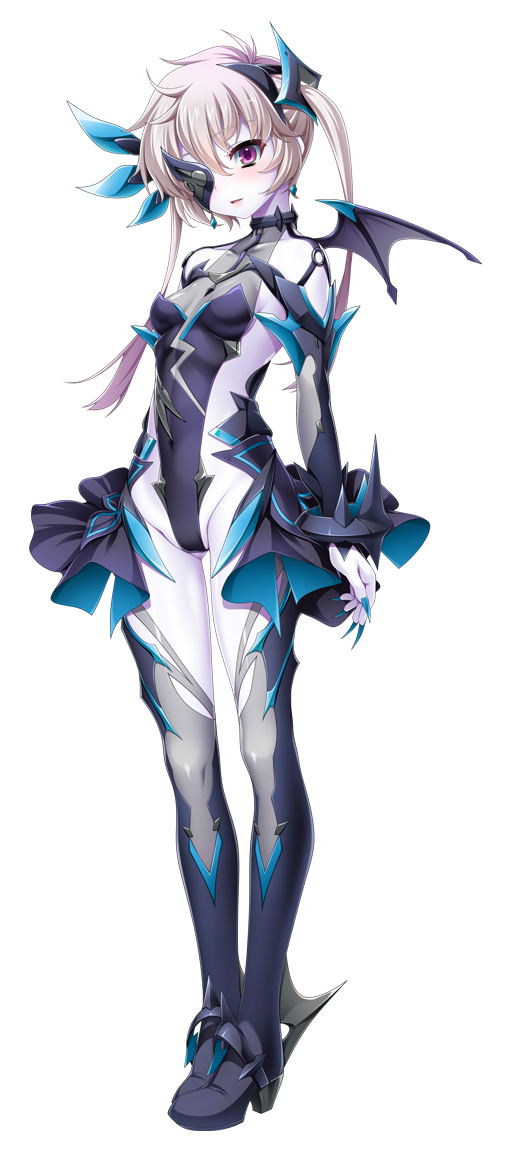 kamitsurugi ouka, sugahara touka, kouyoku senki exs-tia concert, game cg, large variant set, non-web source, official art, variant set, 1girl, bat wings, blush, boots, breasts, corruption, dark exs-tia cocytus, dark persona, demon wings, earrings, eyepatch, full body, hair ornament, jewelry, leotard, long hair, looking at viewer, nail polish, open mouth, pale skin, purple eyes, small breasts, solo, standing, tachi-e, thigh boots, thighhighs, transparent background, twintails, wings