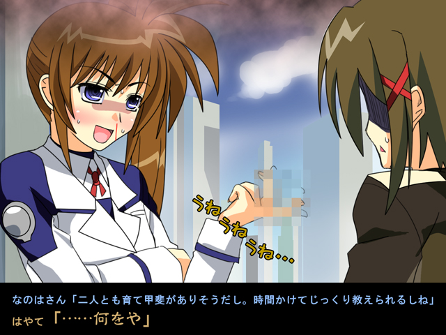 ichimedoo, takamachi nanoha, yagami hayate, lyrical nanoha, mahou shoujo lyrical nanoha, mahou shoujo lyrical nanoha strikers, translated, 00s, 2girls, blood, blush, multiple girls, nosebleed, sweat, yuri