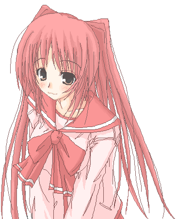 rikudou inuhiko, kousaka tamaki, to heart (series), to heart 2, lowres, 00s, bow, bowtie, oekaki, red bow, red bowtie, school uniform, serafuku, simple background, solo, white background