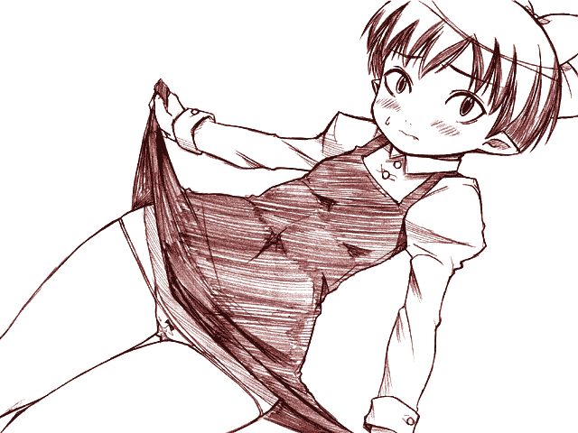 chikuwa (artist), chikuwa (tikuwa), nekomusume, gegege no kitarou, toei company, 1girl, clothes lift, female focus, hip focus, loli, lowleg, monochrome, sketch, skirt, skirt lift, solo, wide hips