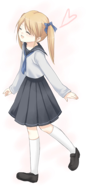 usashiro mani, original, ^ ^, black shoes, blue neckerchief, closed eyes, from side, full body, heart, kneehighs, neckerchief, school uniform, serafuku, shoes, socks, solo, twintails, white socks