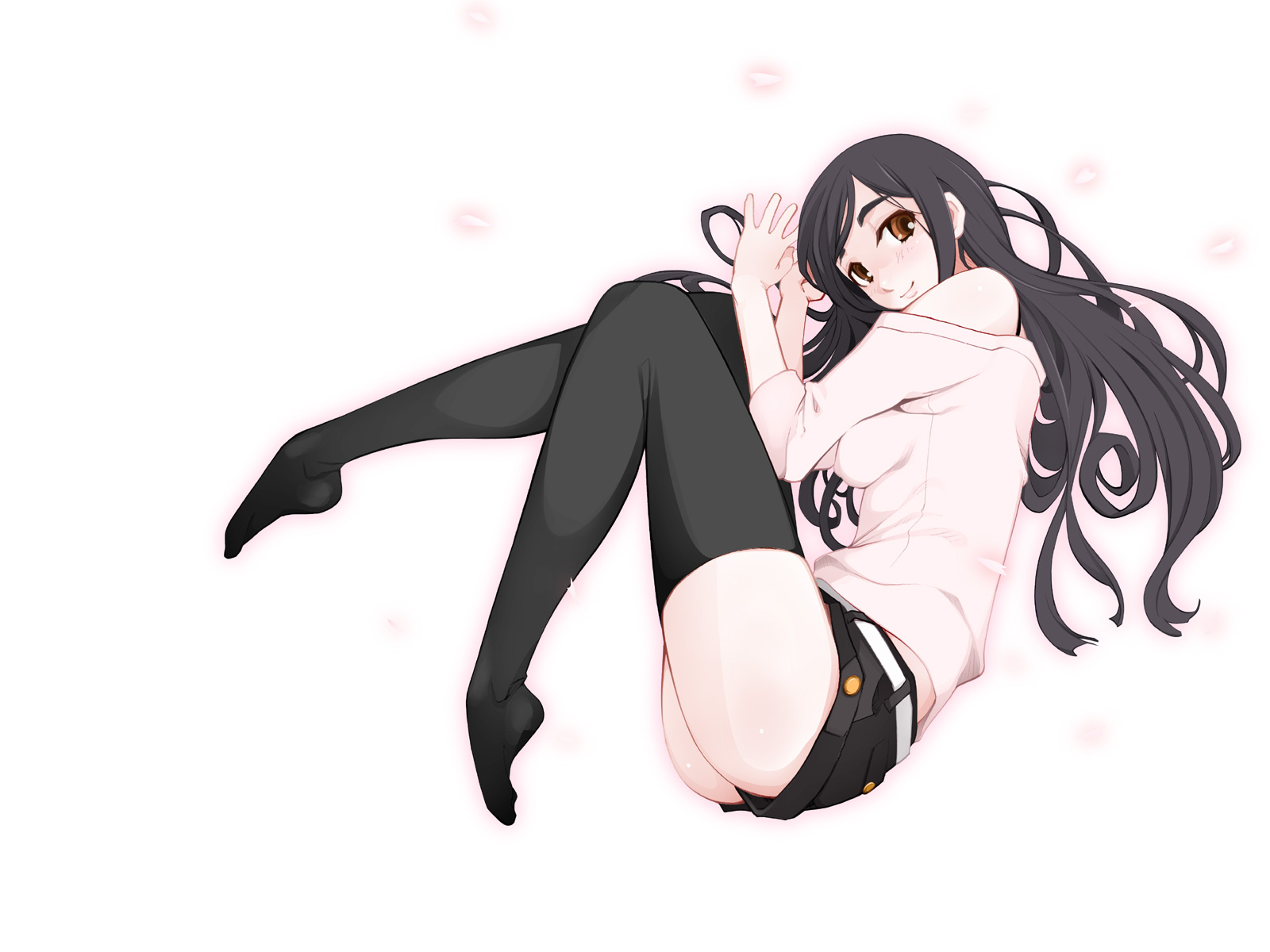 miito shido, yamanouchi hisako, original, highres, 1girl, cutoffs, denim, denim shorts, female focus, shorts, solo, thighhighs