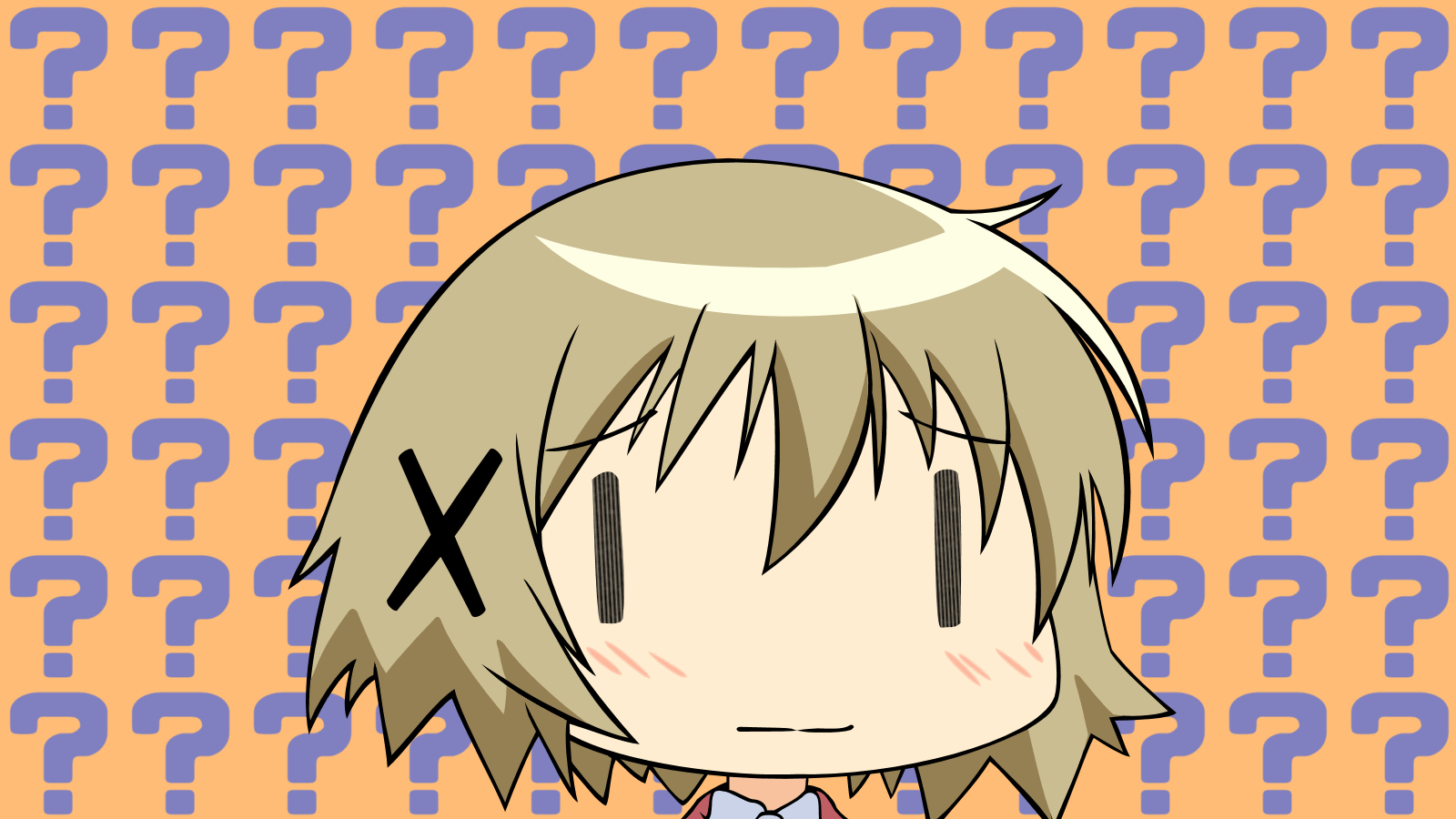 yuno (hidamari sketch), hidamari sketch, derivative work, highres, vector trace, 00s, 1girl, ?, female focus, portrait, short hair, solo, upper body, wide face, | |, || ||