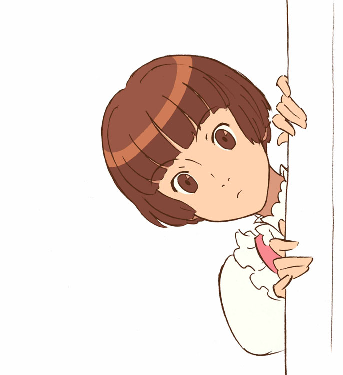 sochie heim, gundam, turn a gundam, brown eyes, brown hair, peeking out, red hair, short hair, solo