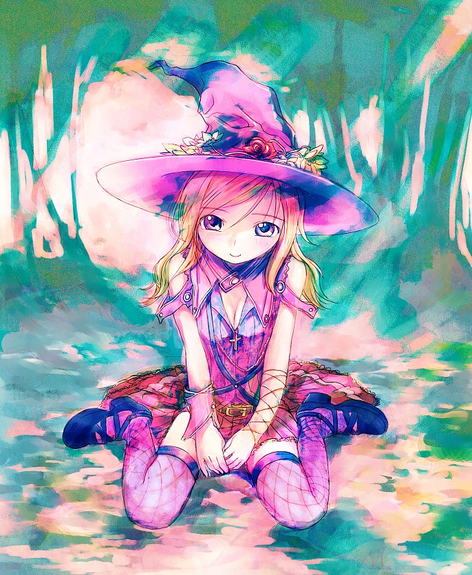 mekarauroko, original, tagme, hat, solo, thighhighs, witch hat, zettai ryouiki