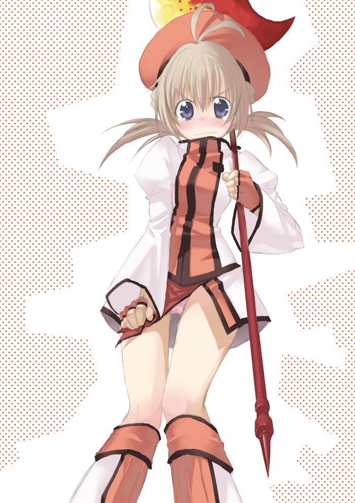 kazuki ren, fantasy earth zero, 1girl, angry, blush, embarrassed, female focus, hat, orange hat, panties, pantyshot, solo, tears, underwear