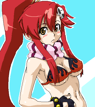 shou (akuma no ryouiki), yoko littner, tengen toppa gurren lagann, lowres, 00s, 1girl, bikini, bikini top only, female focus, oekaki, solo, swimsuit