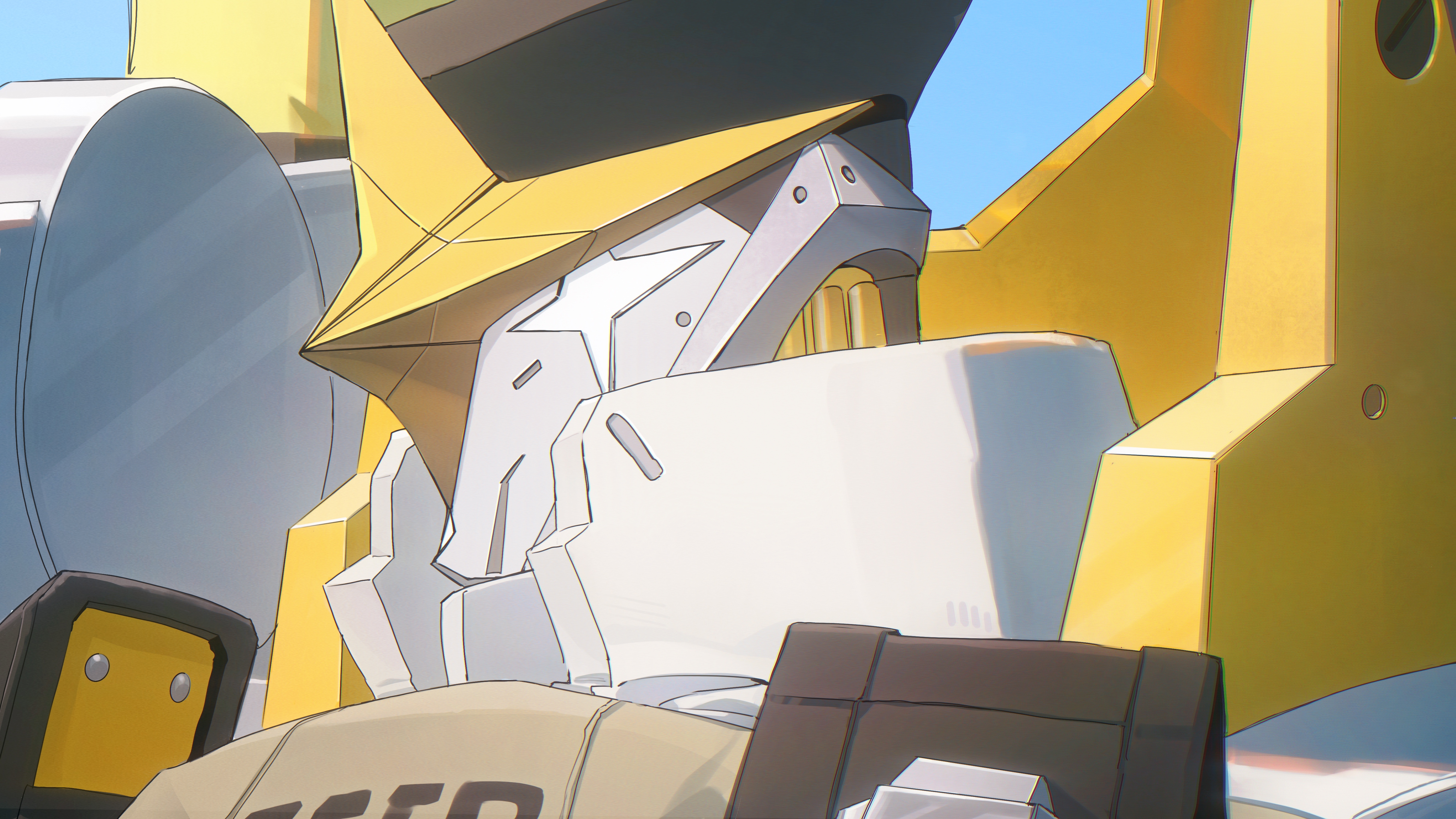 konya karasue, zenless zone zero, absurdres, highres, close-up, no humans, robot, sky