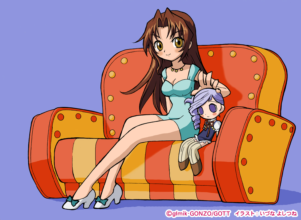 izuna yoshitsune, eclair (kiddy grade), lumiere (kiddy grade), kiddy grade, non-web source, 00s, 1girl, character doll, chibi, couch, doll, eyecatch, female focus, neffy, solo