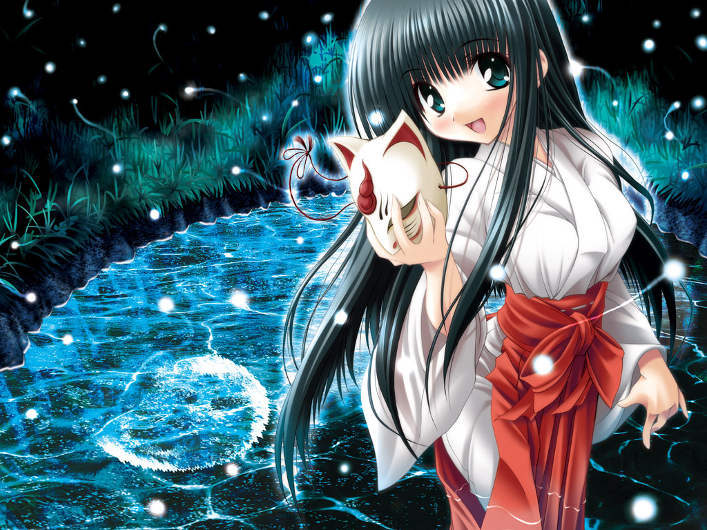 noritama (gozen), original, 1girl, female focus, fox mask, hakama, hakama skirt, japanese clothes, mask, miko, red hakama, skirt, solo