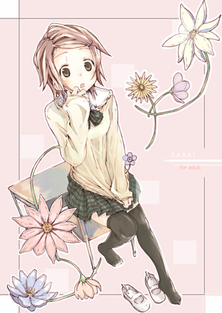 hana ichiko, original, lowres, 1girl, female focus, school uniform, serafuku, shoes, solo, sweater, thighhighs, white shoes, zettai ryouiki