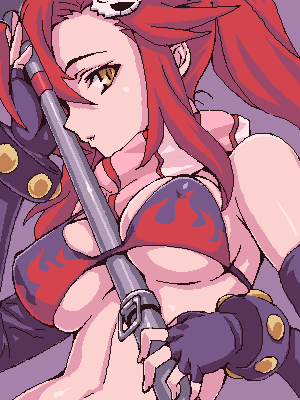 yoko littner, tengen toppa gurren lagann, lowres, 00s, bikini, bikini top only, gun, oekaki, solo, swimsuit, weapon