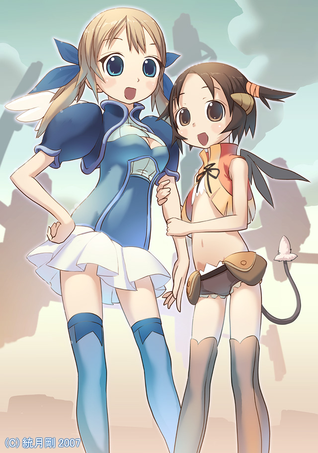tougetsu gou, original, midriff, miniskirt, skirt, thighhighs, zettai ryouiki