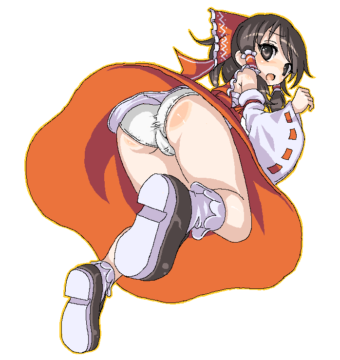 suuan (cyber dam), hakurei reimu, touhou, 1girl, female focus, full body, oekaki, panties, solo, underwear