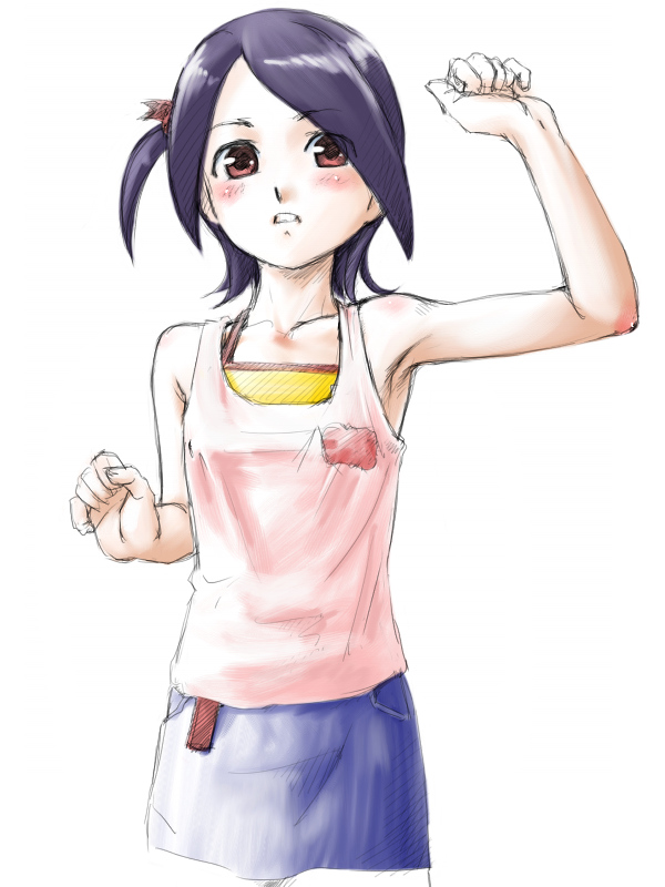 fuji shinobu, kaminogi haruka, noein, 00s, 1girl, armpits, blush, female focus, flat chest, sketch, solo