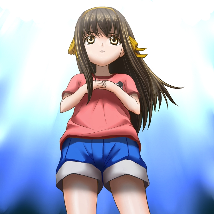 suzumiya haruhi, suzumiya haruhi (young), suzumiya haruhi no yuuutsu, 00s, aged down, brown hair, child, long hair, solo