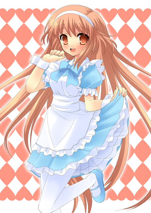 yukizuki chikuba, alice (alice parade), miori (alice parade), alice parade, 1girl, female focus, long hair, pantyhose, solo, very long hair, waitress, white pantyhose