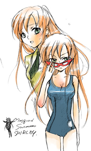 shirley fenette, code geass, lowres, 00s, one-piece swimsuit, swimsuit