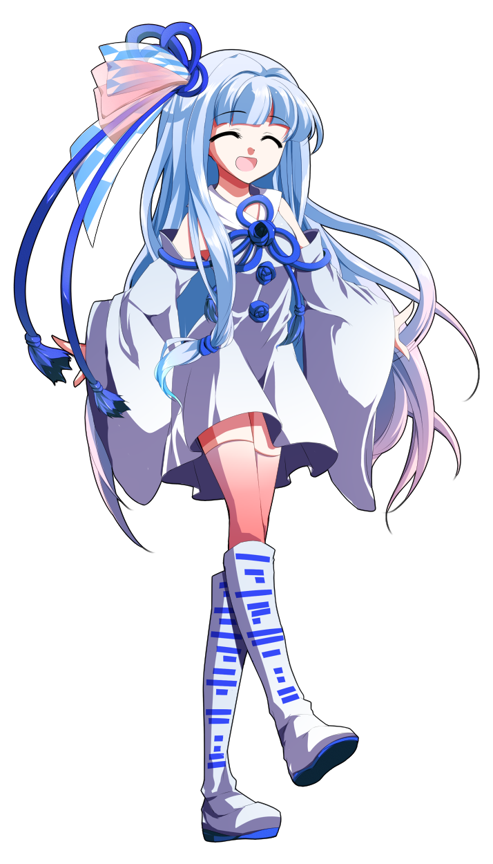 dairi, kotonoha aoi, voiceroid, commentary request, highres, large variant set, variant set, 1girl, :d, ^ ^, a-pose, bare shoulders, blue boots, blue hair, blue ribbon, blue thighhighs, blunt bangs, boots, closed eyes, detached sleeves, dress, facing viewer, flat chest, floating hair, flower, full body, gradient clothes, gradient thighhighs, hair tubes, knee boots, long hair, long sleeves, multicolored boots, multicolored hair, neck ribbon, open mouth, red thighhighs, ribbon, rose, short dress, simple background, smile, solo, standing, tachi-e, thighhighs, transparent background, two-tone boots, white boots, white dress, white thighhighs, wide sleeves, zettai ryouiki