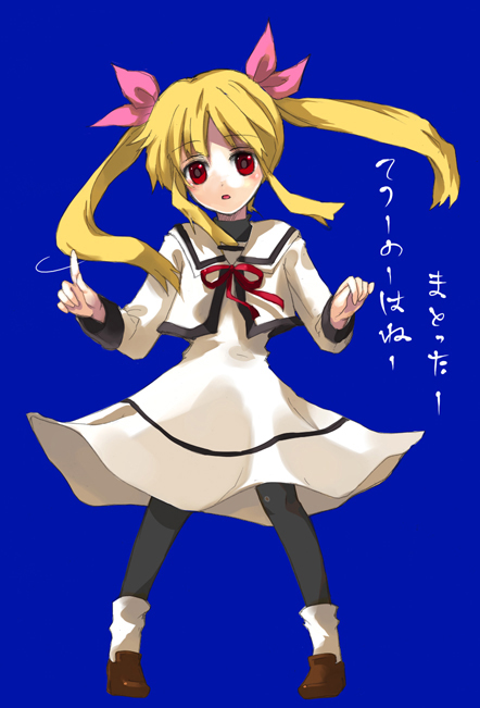 loo, fate testarossa, lyrical nanoha, mahou shoujo lyrical nanoha, 00s, pantyhose, school uniform, serafuku, solo, twintails
