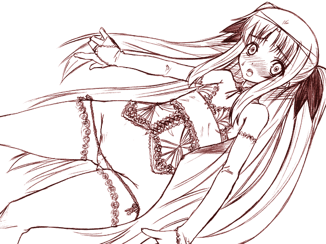 chikuwa (artist), chikuwa (tikuwa), fate testarossa, lyrical nanoha, mahou shoujo lyrical nanoha, 00s, 1girl, female focus, lingerie, long hair, monochrome, sketch, solo, thighhighs, underwear, very long hair