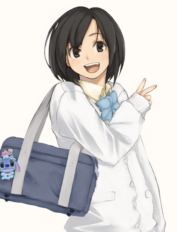 tamaru tokihiko, original, black hair, brown eyes, brown hair, cardigan, school uniform, serafuku, short hair, smile, solo