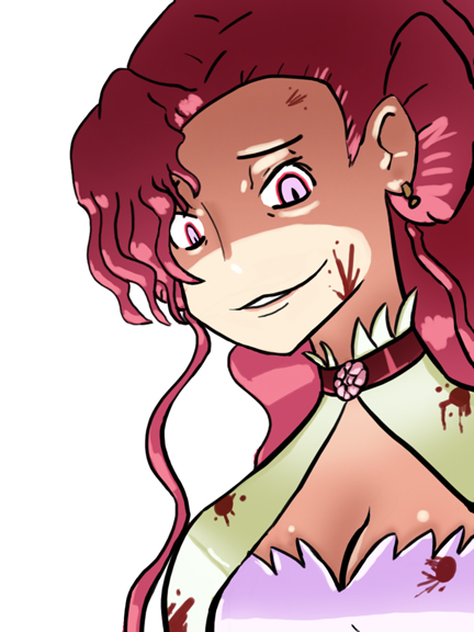 euphemia li britannia, code geass, 00s, 1girl, blood, blood on clothes, blood on face, crazy, female focus, pink eyes, red hair, solo