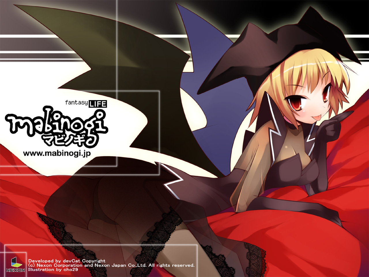yamamoto keiji, succubus (mabinogi), mabinogi, blonde hair, demon girl, panties, red eyes, see-through clothes, short hair, solo, underwear, wings