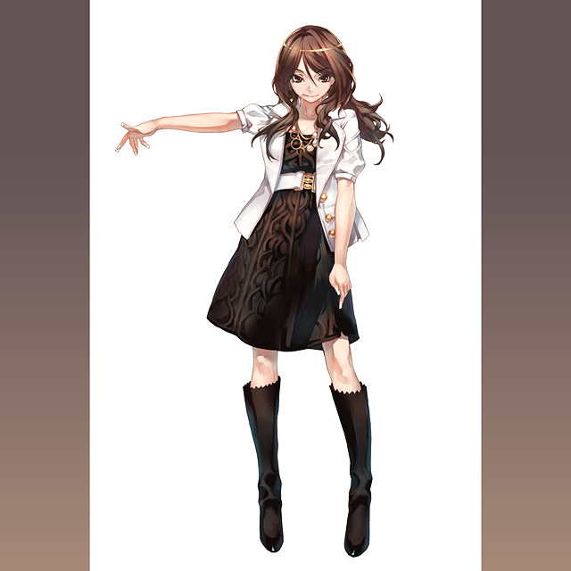 kousaki rui, original, 1girl, black boots, boots, brown eyes, brown hair, fashion, female focus, full body, jacket, looking at viewer, open clothes, open jacket, outstretched arm, pillarboxed, short sleeves, sidelocks, simple background, solo, standing, thigh boots, thighhighs, white background, zettai ryouiki