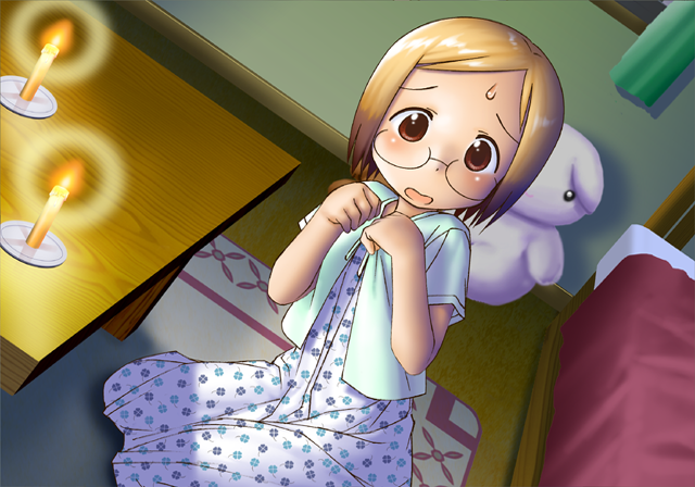 sakuragi matsuri, ichigo mashimaro, tagme, candle, child, glasses, solo, surprised