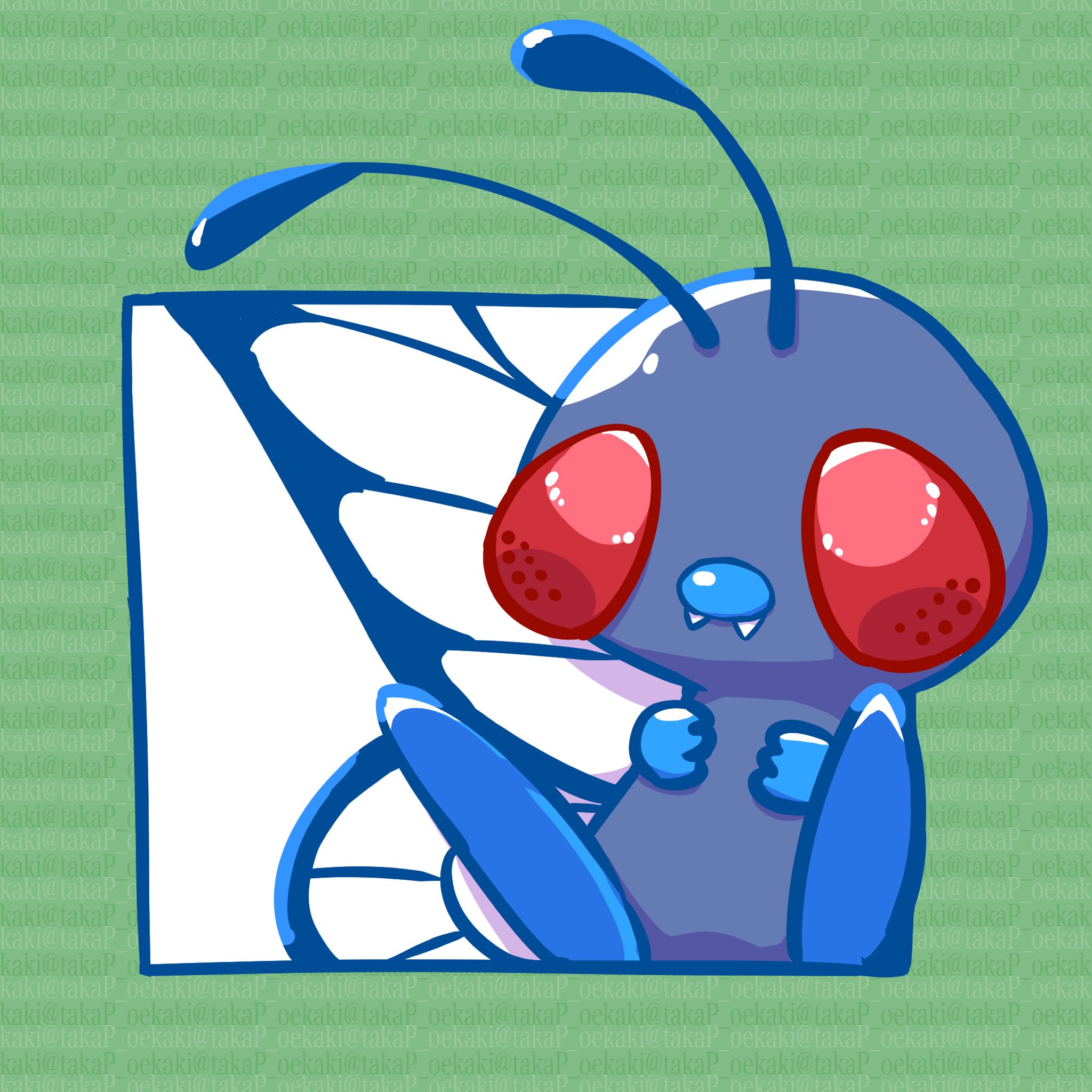 takap oekaki, butterfree, nintendo, pokemon, highres, antennae, bug, butterfly, closed mouth, fangs, gen 1 pokemon, insect, insect wings, no humans, pokemon (creature), pokemon focus, red eyes, solo, wings