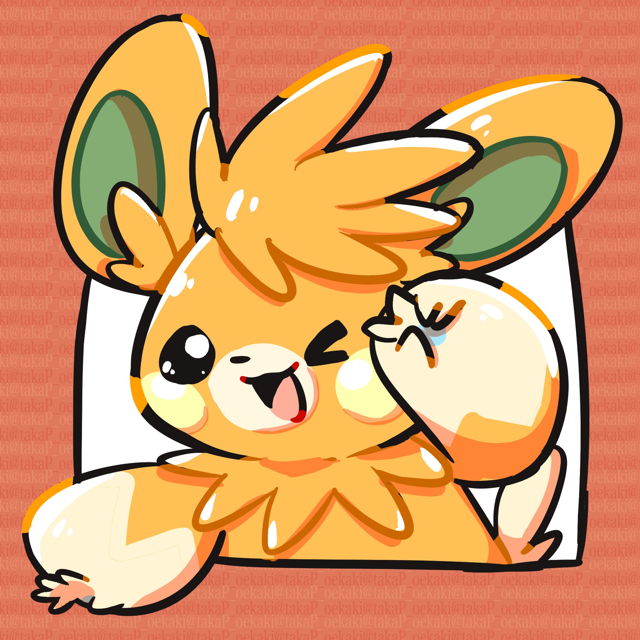 takap oekaki, pawmot, nintendo, pokemon, highres, looking at viewer, no humans, one eye closed, open mouth, orange fur, pokemon (creature), pokemon focus, smile, solo, upper body