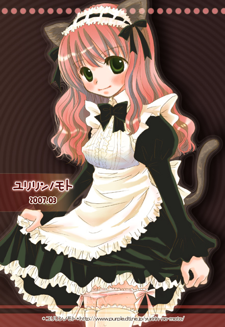yuririn, animal ears, cat ears, maid, panties, panty pull, solo, underwear