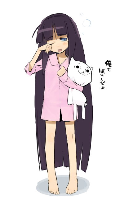 kusaka kokage, original, 1girl, barefoot, bottomless, child, dress shirt, feet, female focus, long hair, open mouth, shirt, sleepy, solo, very long hair