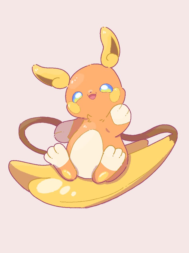 alolan raichu, nintendo, pokemon, alolan form, blue eyes, full body, gen 7 pokemon, lily saku39, looking at viewer, no humans, open mouth, orange fur, pokemon (creature), pokemon focus, simple background, smile, solo, tail, waving
