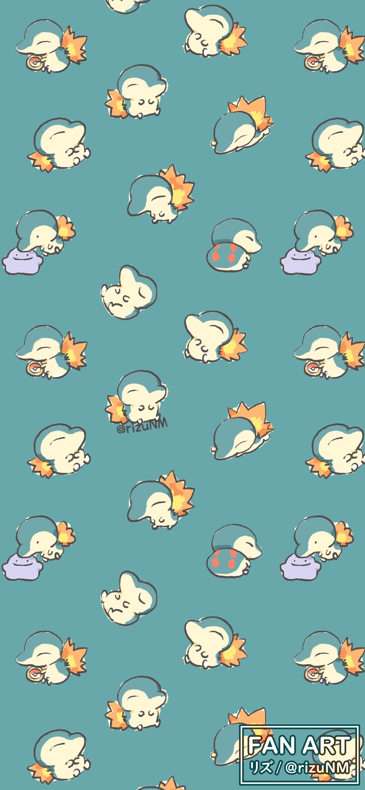 rizu (rizunm), cyndaquil, nintendo, pokemon, absurdres, highres, closed eyes, closed mouth, fire, full body, gen 2 pokemon, holding, holding poke ball, no humans, poke ball, poke ball (basic), pokemon (creature), pokemon focus, simple background, smile