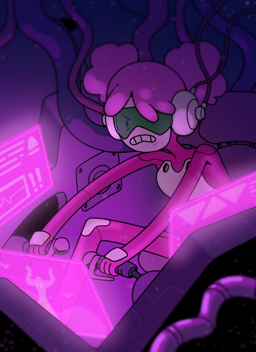 discount-supervillain, princess bonnibel bubblegum, adventure time, highres, 1girl, bodysuit, colored skin, mecha pilot suit, pink bodysuit, pink hair, pink skin, science fiction, solo, toon (style)