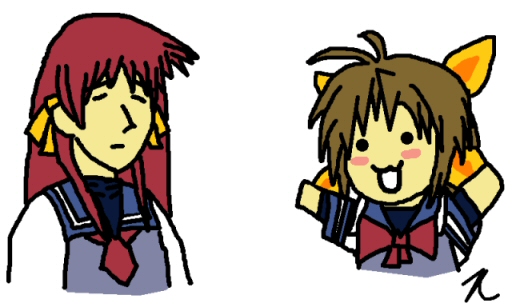 kaede yuduki, kaede yuzuki, kyon, sakurano yuu, haru no ashioto, ahoge, nyoro~n