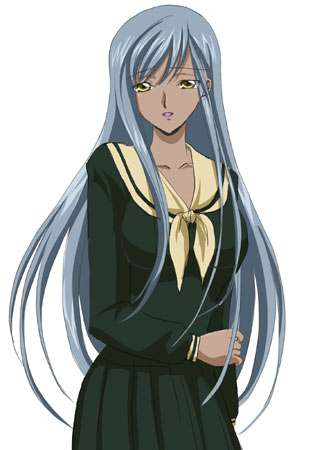 sinko (sinsin), villetta nu, villetta nu (amnesia), code geass, maria-sama ga miteru, lowres, 1girl, cosplay, dark-skinned female, dark skin, female focus, school uniform, serafuku, solo