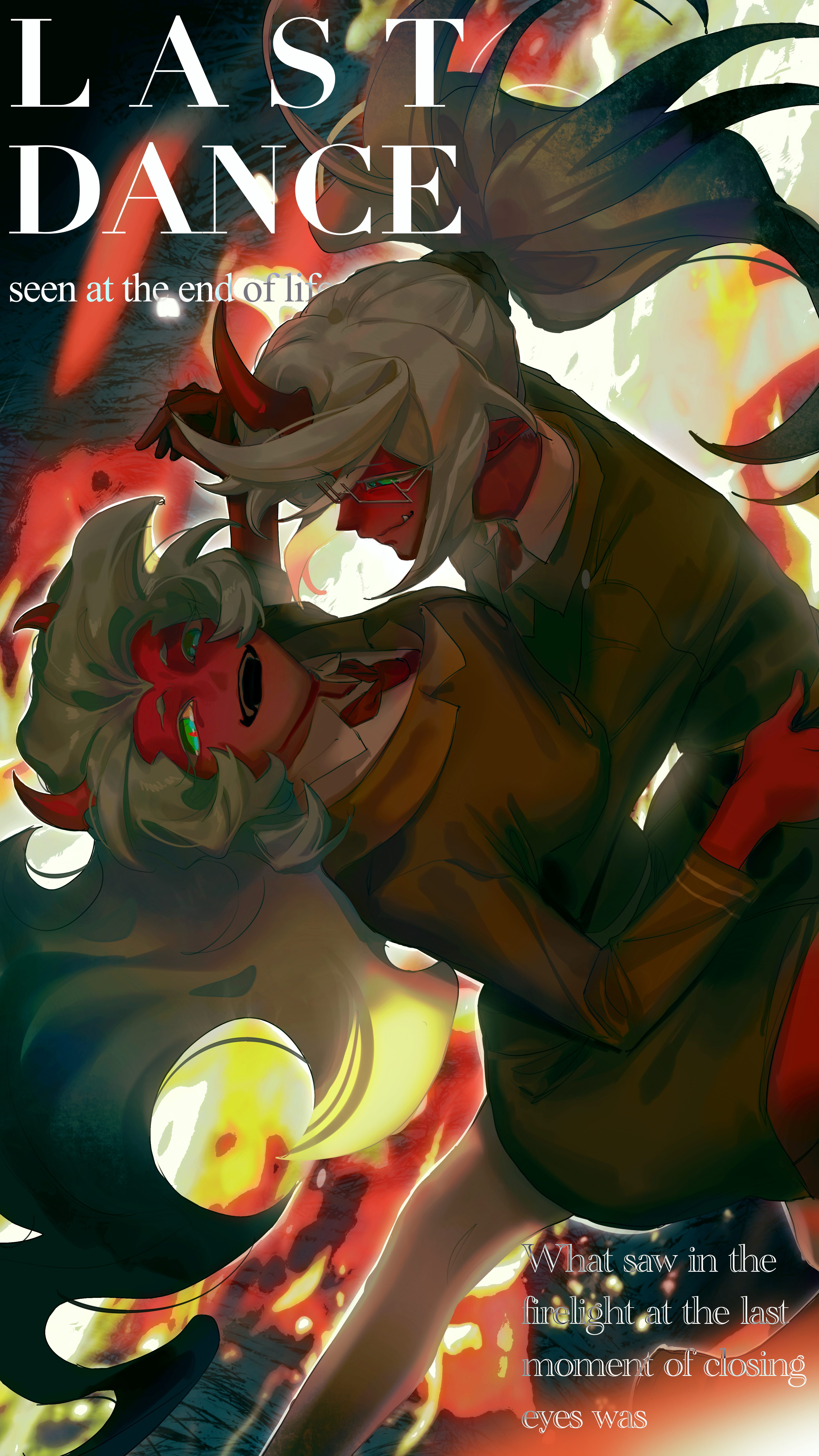 kneesocks (psg), scanty (psg), panty & stocking with garterbelt, absurdres, highres, 2girls, blue hair, breasts, colored skin, demon girl, demon horns, green hair, horns, large breasts, long hair, looking at another, medium breasts, multiple girls, red skin, school uniform, xinjinjumin5687581, xinjinjumin5687581xinjinjumin5687581