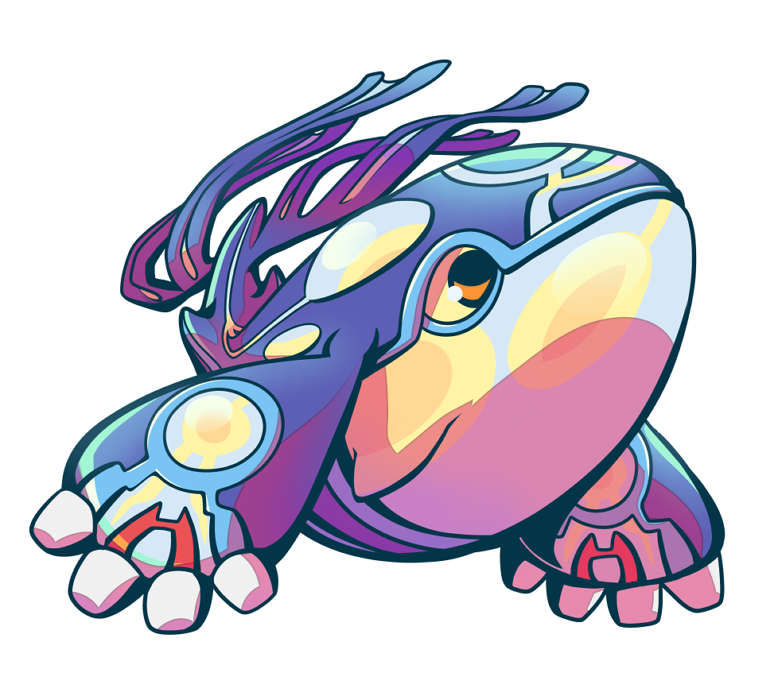 malky (malkshake), kyogre, primal kyogre, nintendo, pokemon, chibi, closed mouth, full body, gen 3 pokemon, legendary pokemon, no humans, orange eyes, pokemon (creature), simple background, solo, white background