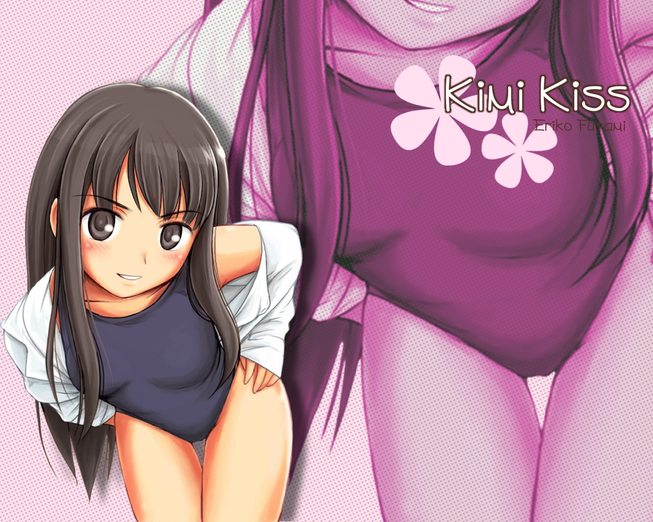 futami eriko, kimi kiss, tagme, one-piece swimsuit, solo, swimsuit, zoom layer