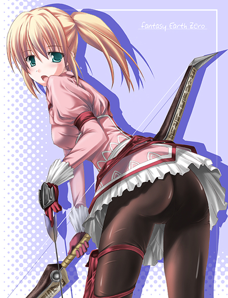 yonekura kihiro, fantasy earth zero, tagme, ass, leggings, ponytail, solo, spandex, thigh strap