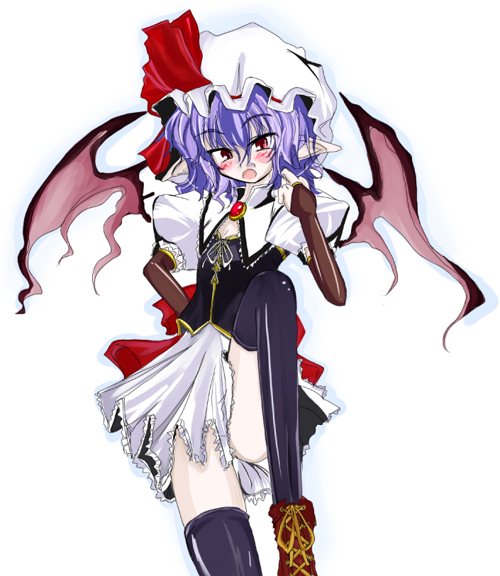 takaharu, remilia scarlet, touhou, 1girl, bat wings, female focus, solo, thighhighs, wings