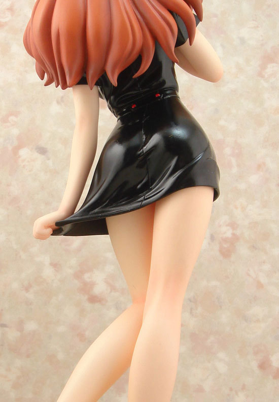 asahina mikuru, suzumiya haruhi no yuuutsu, photo (medium), 00s, ass, black dress, clothes lift, dress, figure, figure (medium), kneepits, nurse, skirt, skirt lift, solo