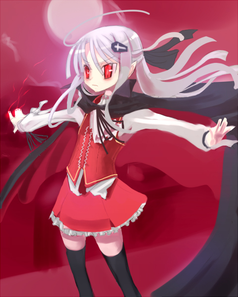 makaroni, tagme, cape, miniskirt, skirt, solo, thighhighs, zettai ryouiki