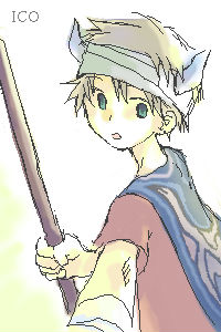 ico (character), ico, lowres, 1boy, aged down, character name, male focus, solo, surcoat, tabard