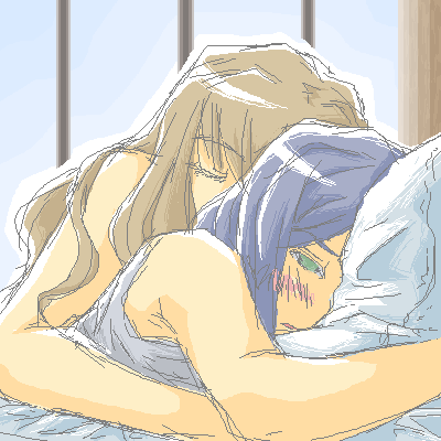 fujino shizuru, kuga natsuki, my-hime, lowres, 00s, 2girls, hug, multiple girls, oekaki, yuri